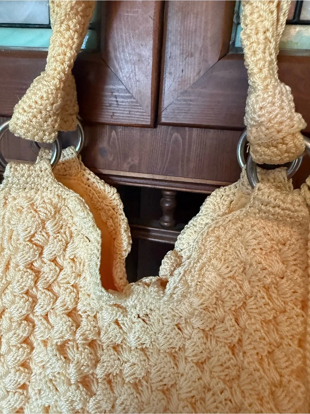 The Sak Vintage Y2K Cream Hand Crochet Hobo Shoulder Bag Textured Bubble Knit